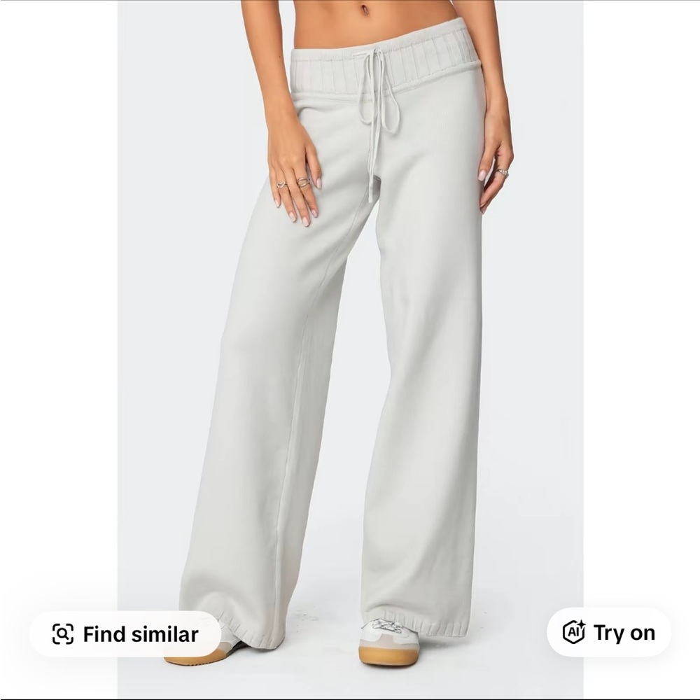 Wide Leg Drawstring Sweatpants - Light Gray